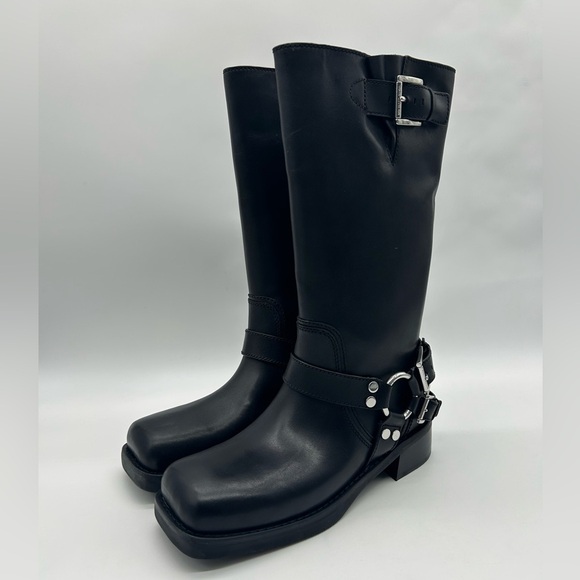 Michael Kors Crosby Moto Boots Black Leather Biker Boots Size 10 M New With Box - Picture 4 of 10